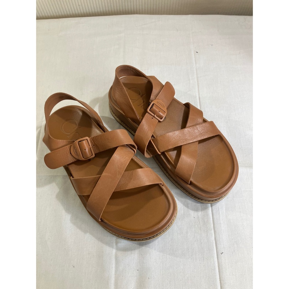 Chaco Wayfarer Platform Leather Sandals Toffee Brown JCH109480 Womens Size 7 - Picture 3 of 9